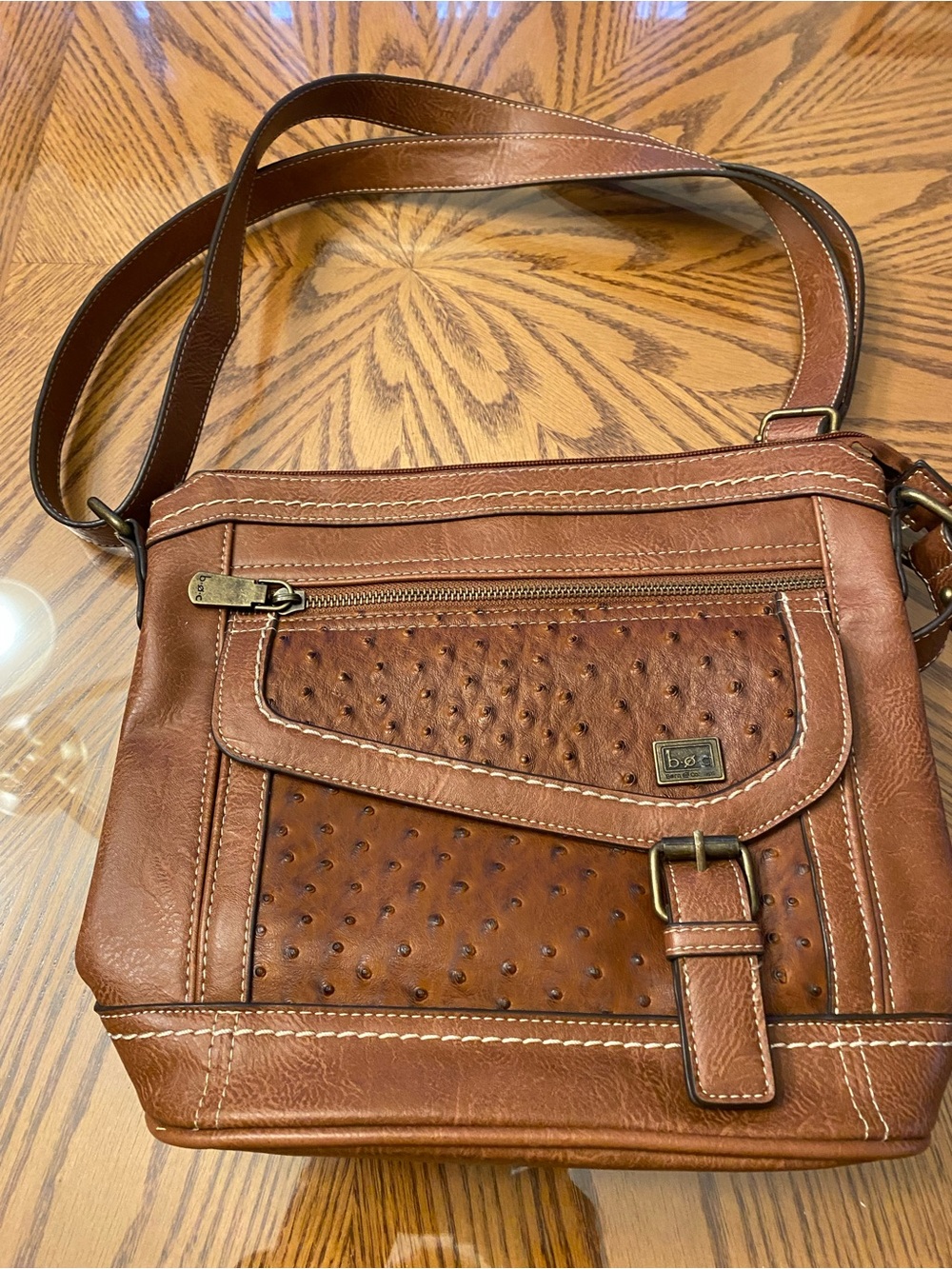 b.o.c. Brown Textured  Crossbody with Front Buckle